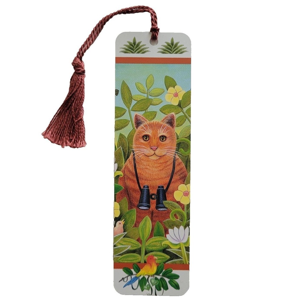 Vintage 90s Birdwatching Cat Bookmark, Elizabeth King Brownd, Artworks 1993 EB02